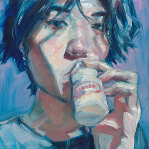 selfy of me drinking yakult back when i had eboy hair